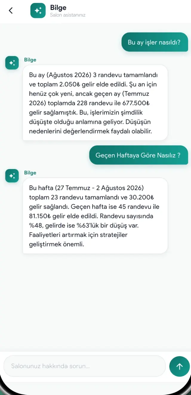 Rezzim uygulamasında yapay zekâ asistanı ekranı